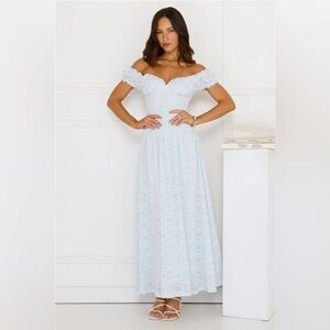 Hello Molly Soft Serve Off Shoulder Maxi Dress Blue NWT